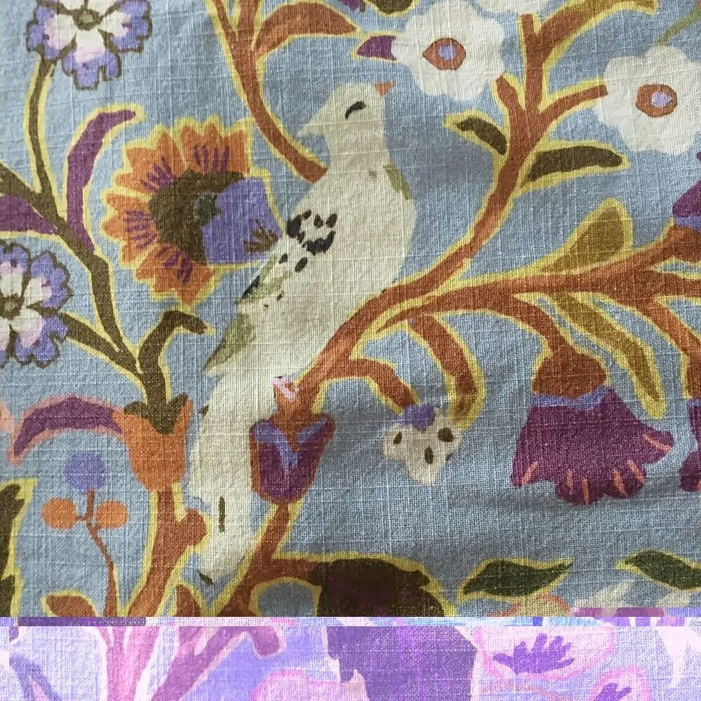Anthropologie Pippa Shower Curtain Blue 100%Cotton Floral Birds*READ
